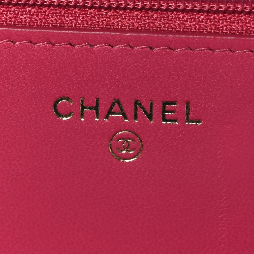 Lambskin Chevron Quilted Trendy CC Wallet On Chain WOC Dark Pink