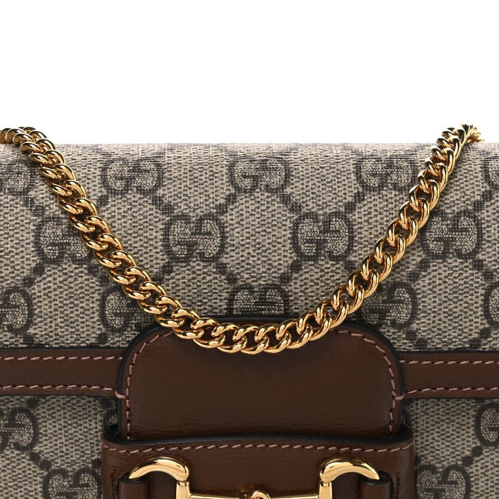 GG Supreme Monogram Azalea Calfskin Horsebit 1955 Mini Bag Beige Ebony Brown Sugar