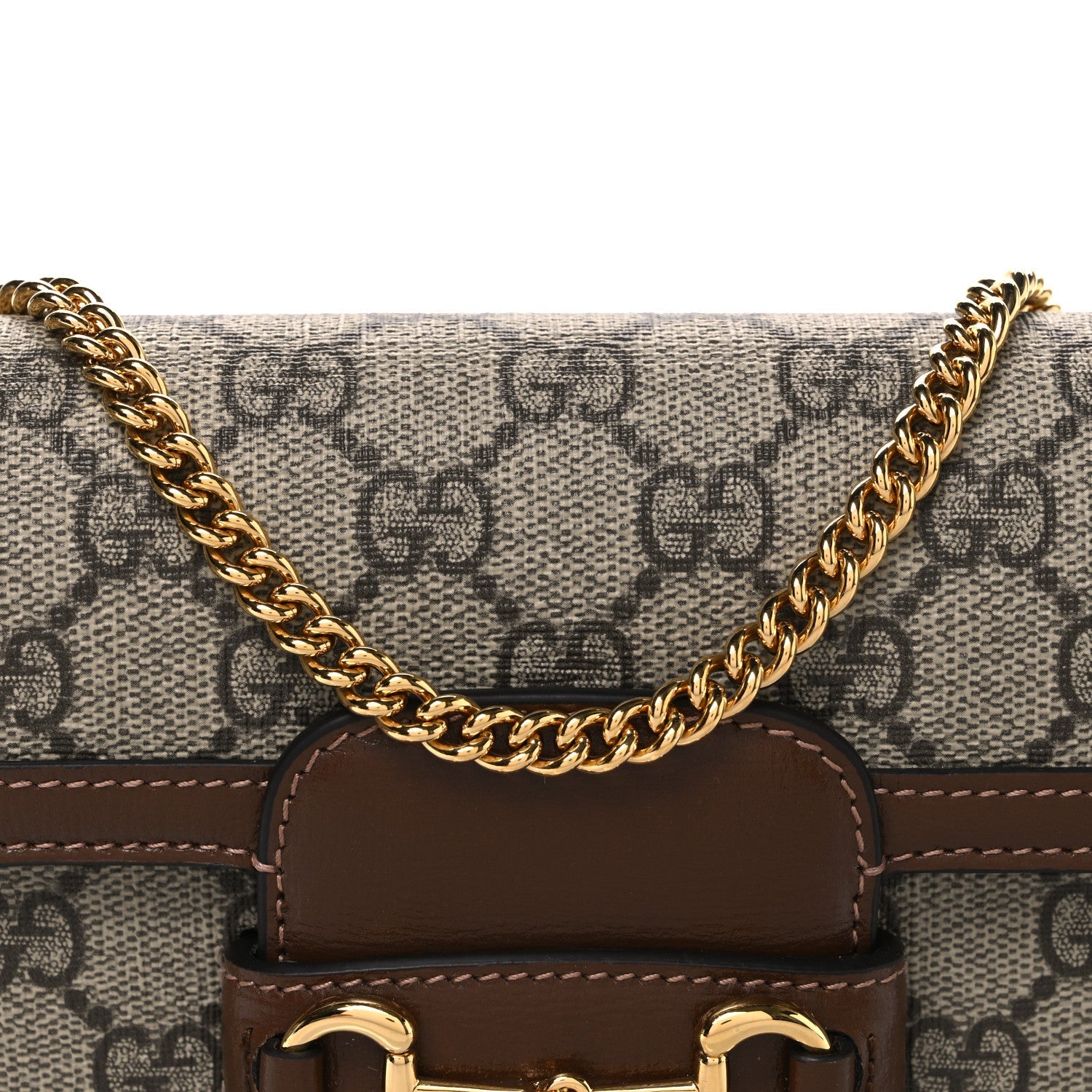 GG Supreme Monogram Azalea Calfskin Horsebit 1955 Mini Bag Beige Ebony Brown Sugar