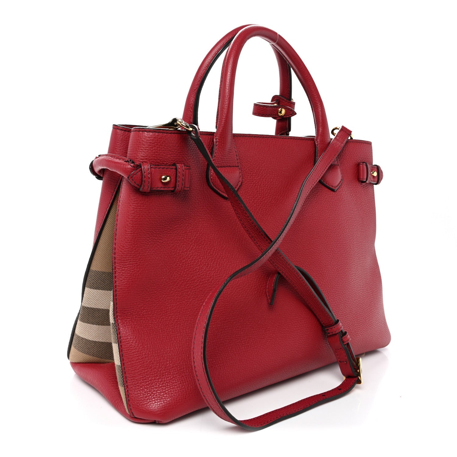 Grainy Calfskin House Check Medium Banner Tote Red