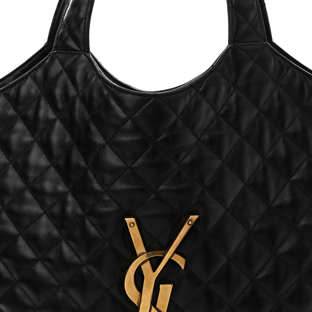 Lambskin Quilted Maxi Icare Shopping Tote Black