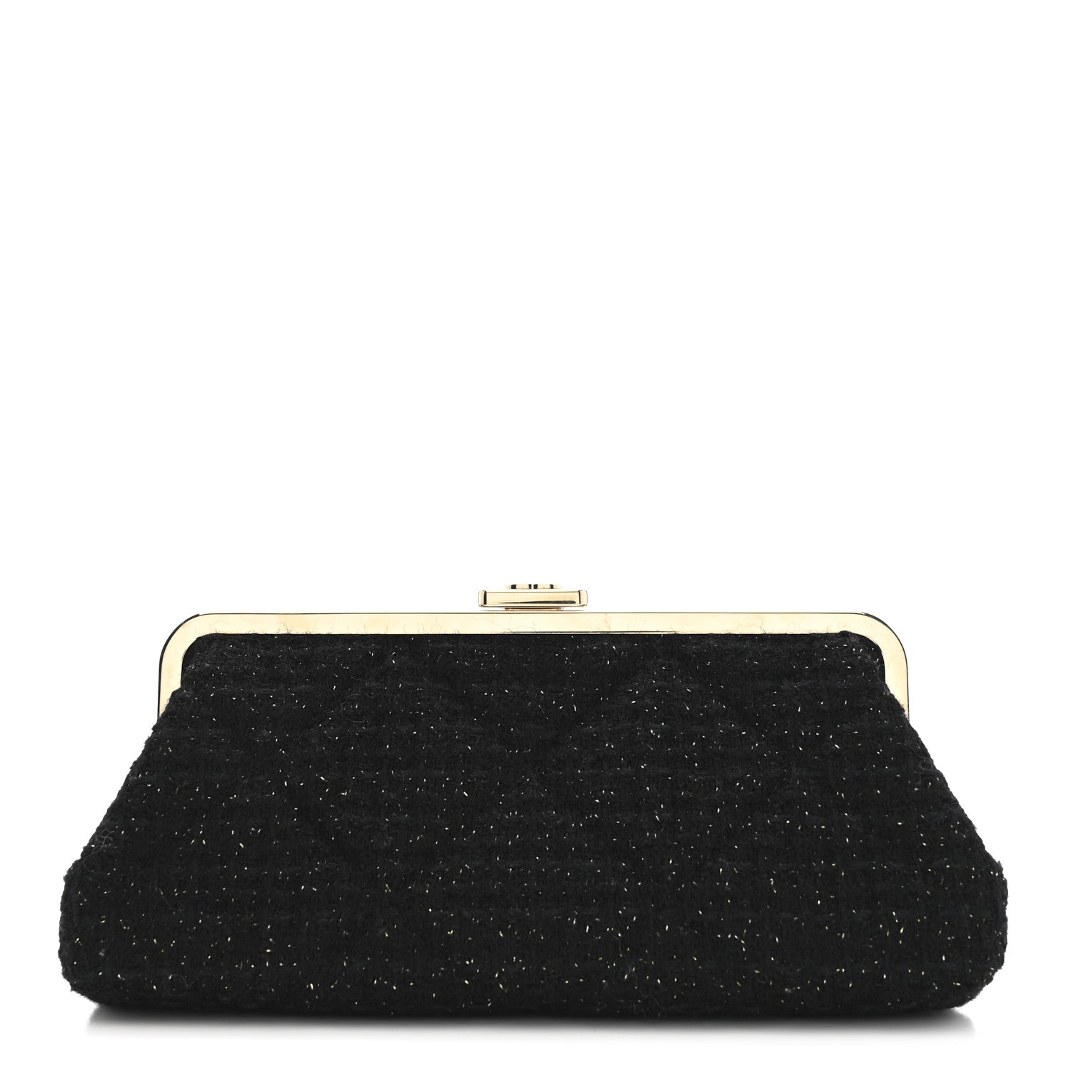 Tweed Quilted Kiss Lock Clutch Black