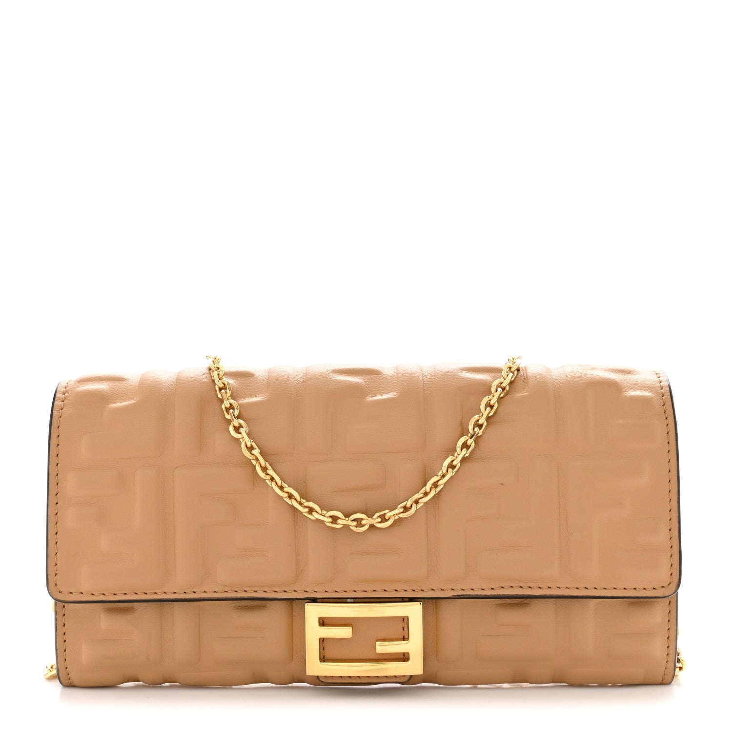 Nappa Matisse FF Embossed Continental Wallet On Chain Miele Scuro