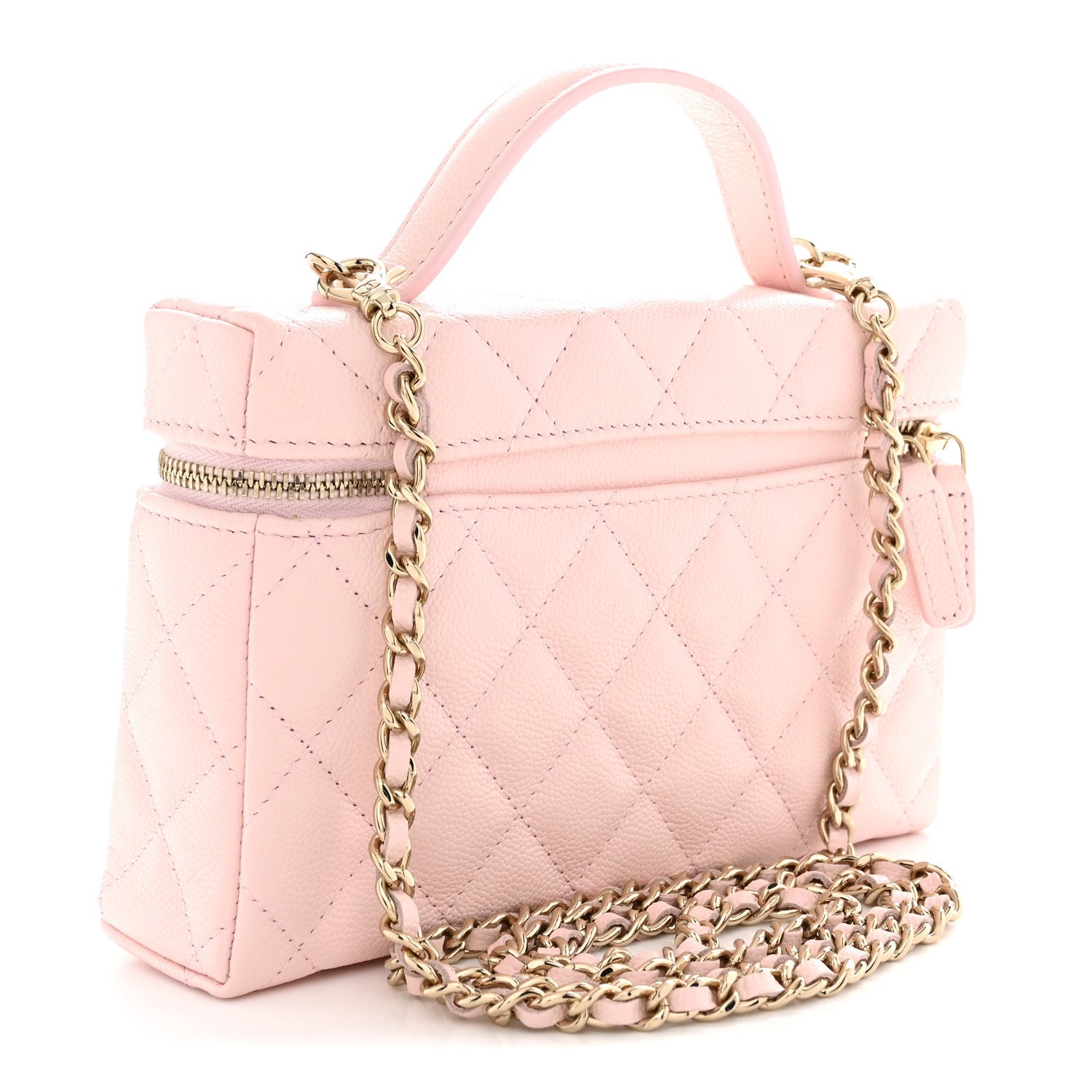 Caviar Quilted Top Handle Slim Vanity With Chain Light Pink