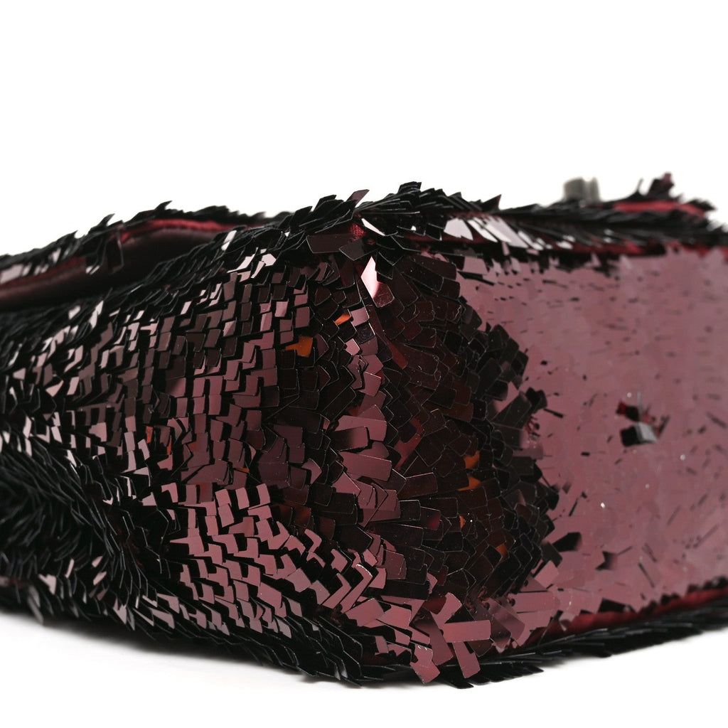 Sequin Embroidered Medium Flap Bordeaux