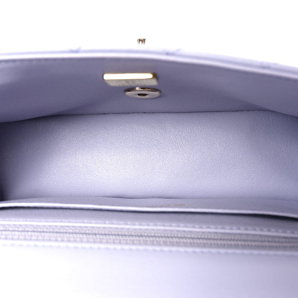 Lambskin Quilted Mini Top Handle Rectangular Flap Light Purple