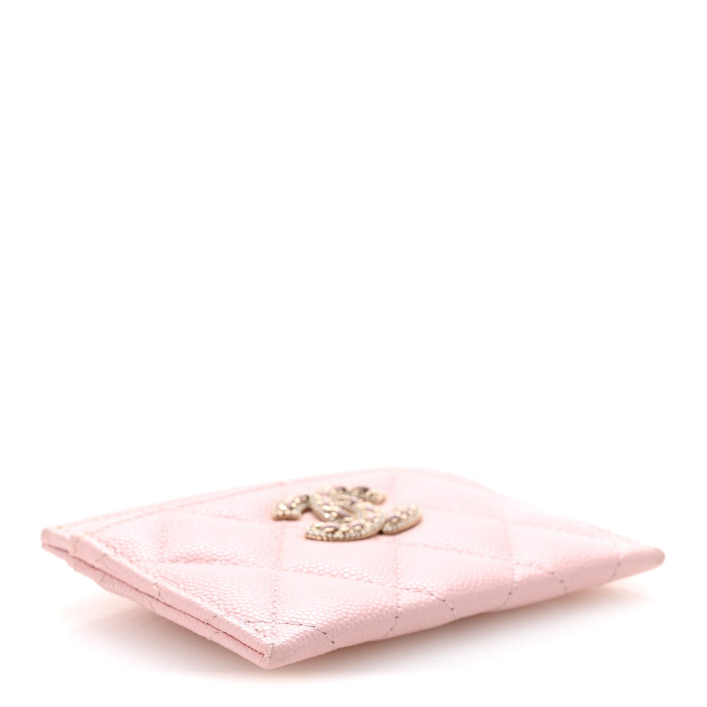 Caviar Quilted Crystal Card Holder Pink