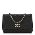 Caviar Quilted Crystal CC Wallet On Chain WOC Black