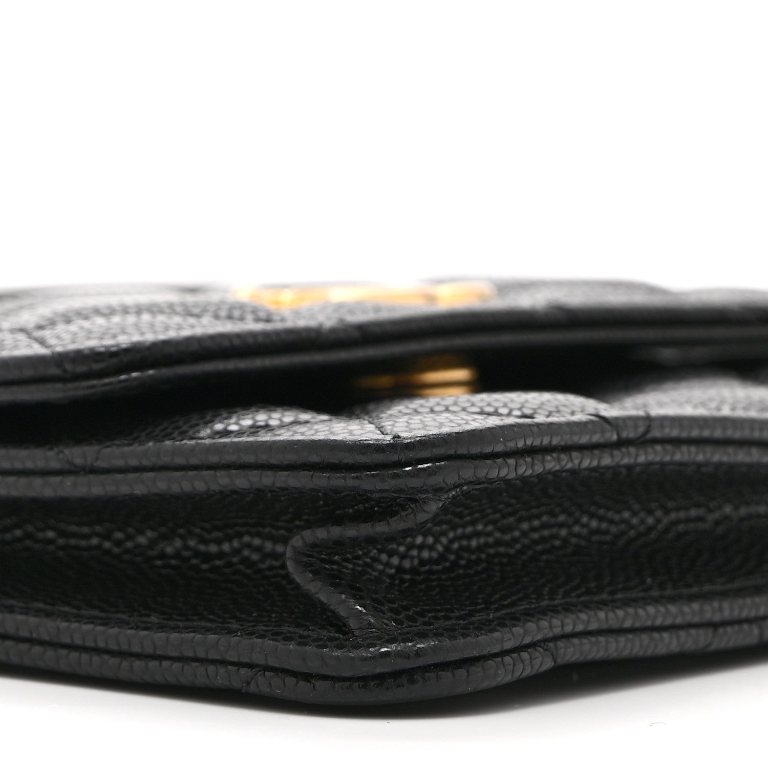 Caviar Quilted Twist Your Buttons Coin Purse With Chain Black