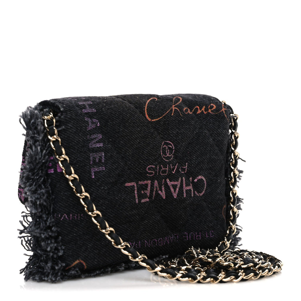Denim Quilted Denim Mood Clutch With Chain Black Multicolor