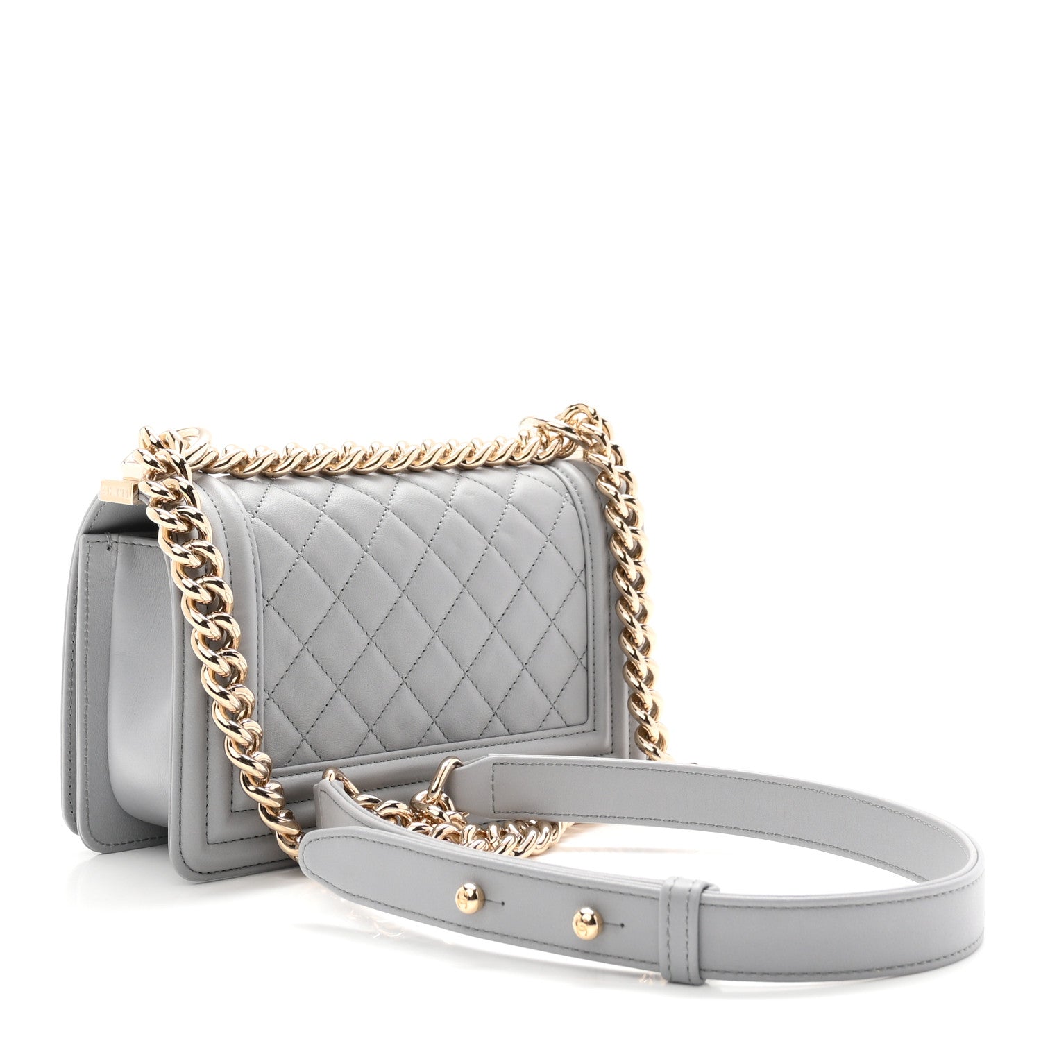 Calfskin Quilted Small Boy Flap Grey