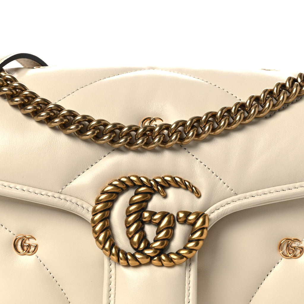 Nappa Matelasse Double G Studs Small Torchon GG Marmont Shoulder Bag Mystic White