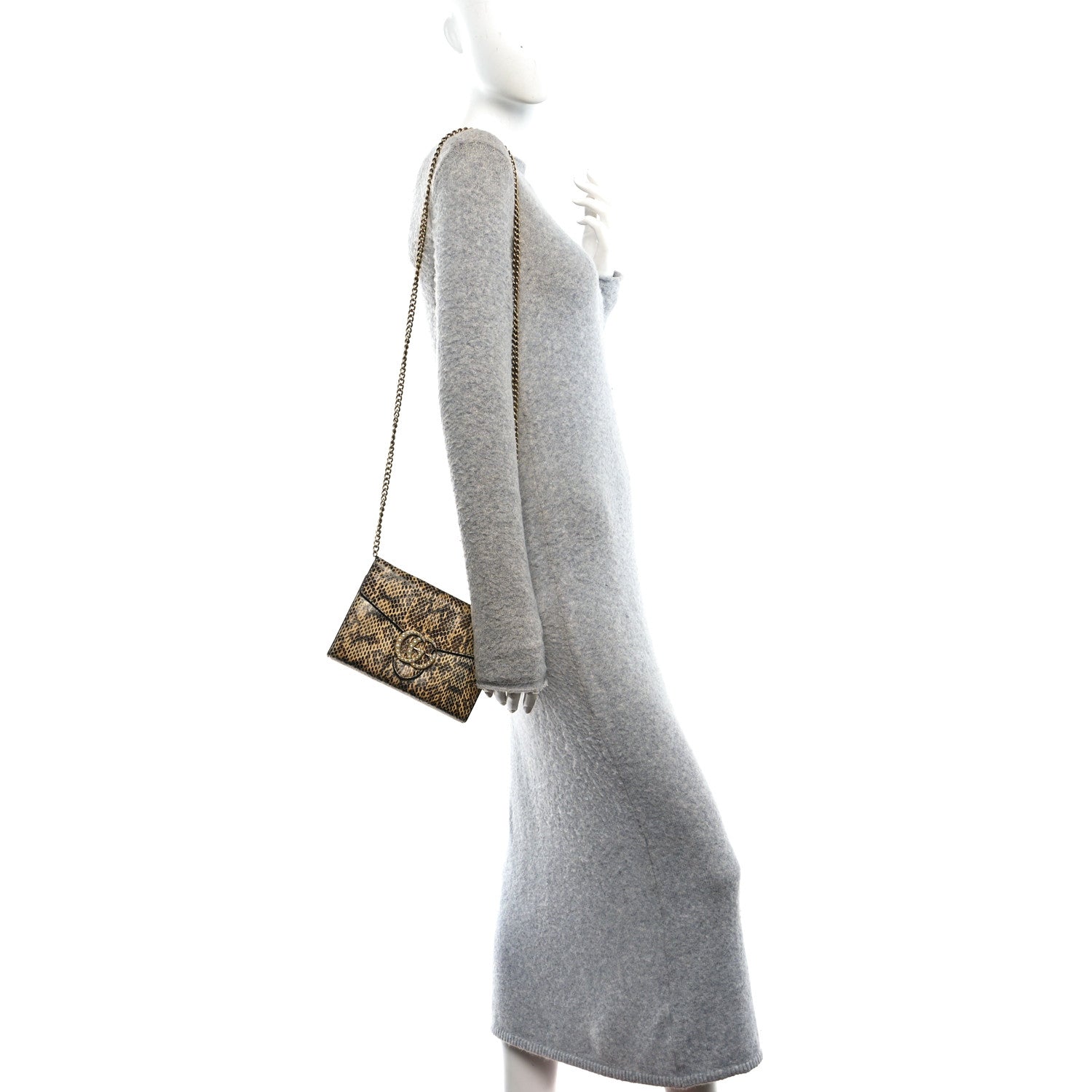 Snakeskin Pearly GG Marmont Chain Wallet Roccia