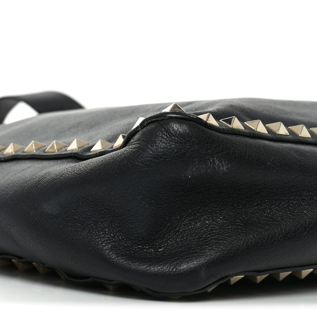 Vitello Calfskin Small Rockstud Flip-Lock Messenger Bag Black