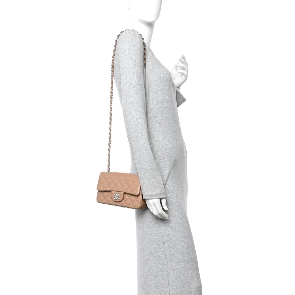 Lambskin Quilted Mini Rectangular Flap Beige