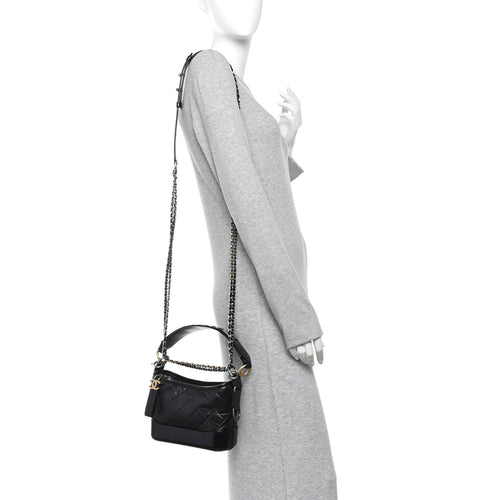 Aged Calfskin Quilted Small Gabrielle Logo Hobo Black