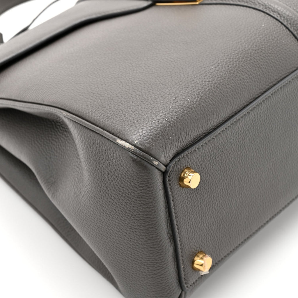 Grained Calfskin Classique Medium 16 Top Handle Bag Grey