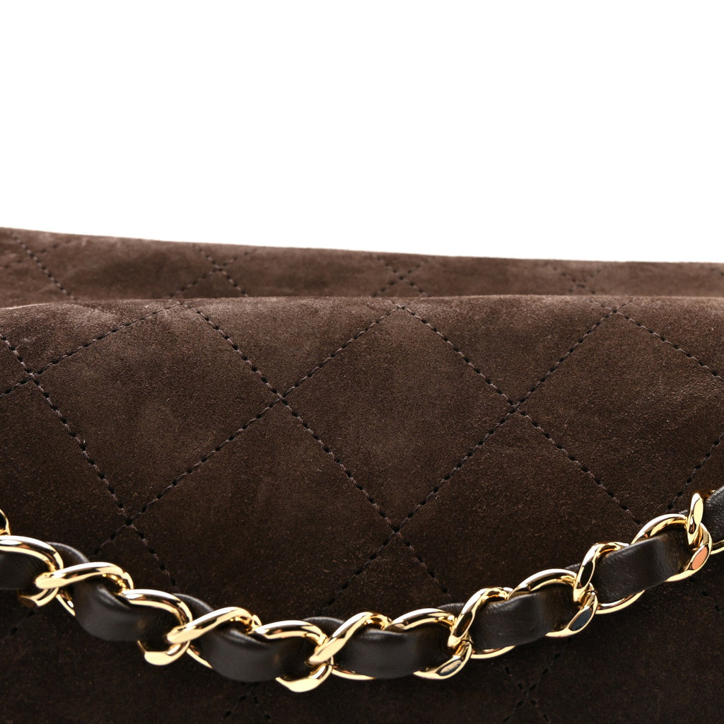 Suede Calfskin Small Souplissimo Maxi Flap Dark Brown