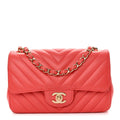 Lambskin Chevron Quilted Mini Rectangular Flap Coral