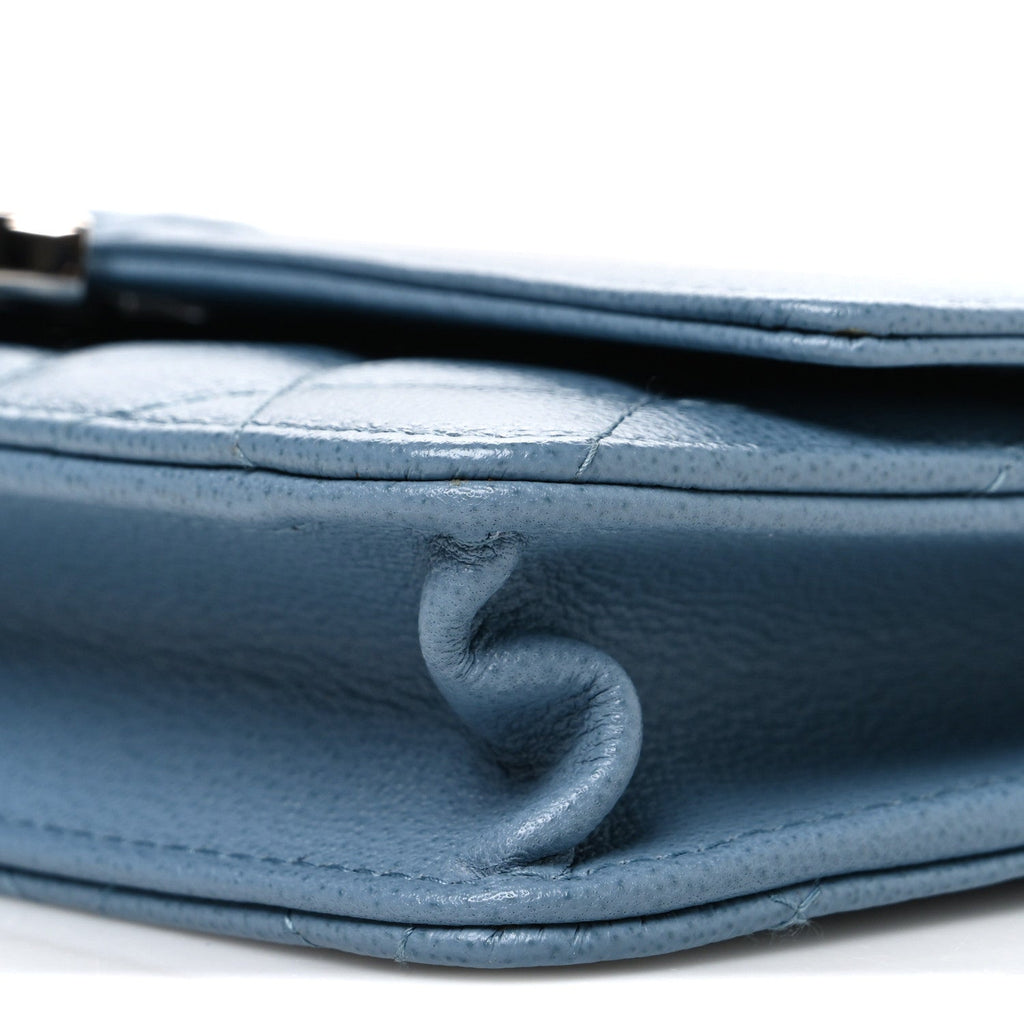 Grained Calfskin Quilted CC Box Wallet On Chain WOC Blue