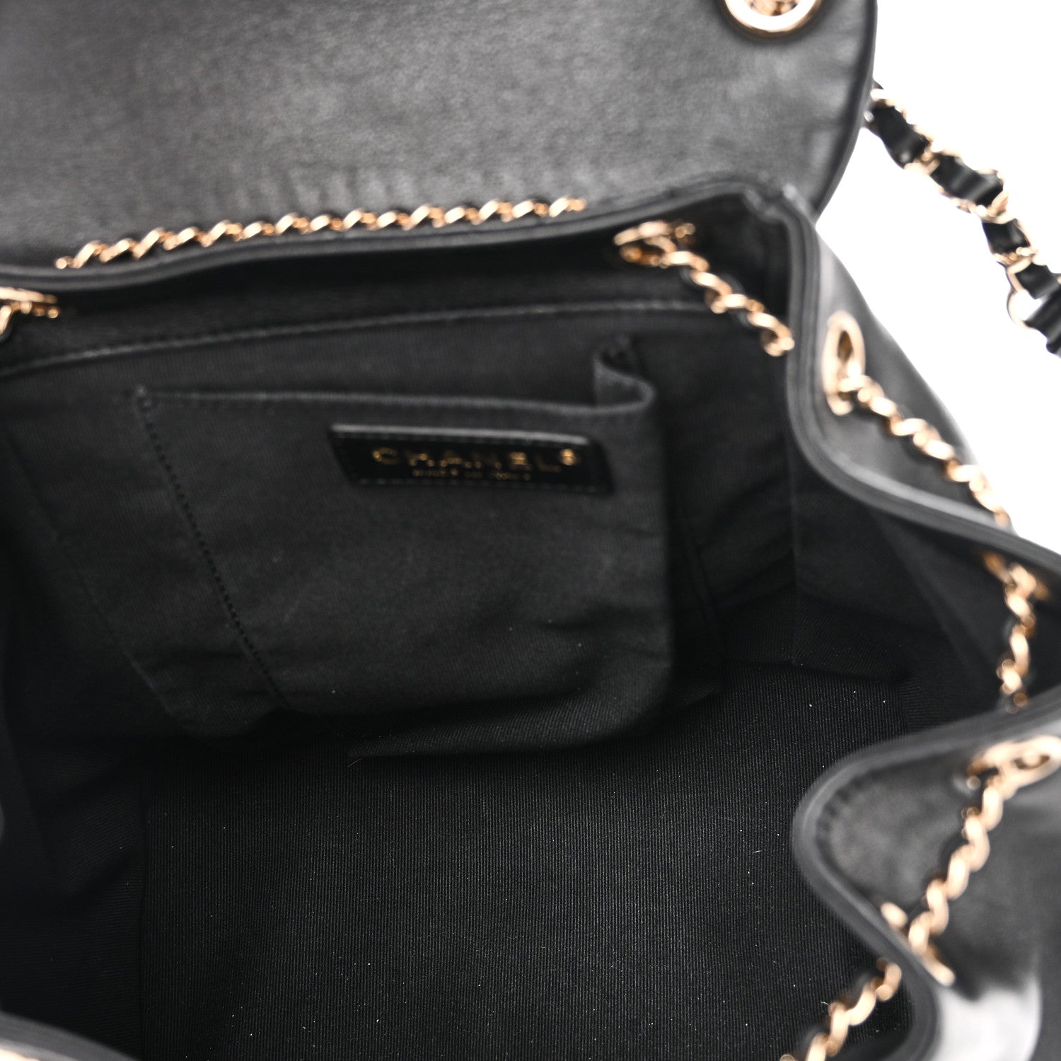 Lambskin Quilted Large Duma Drawstring Backpack Black