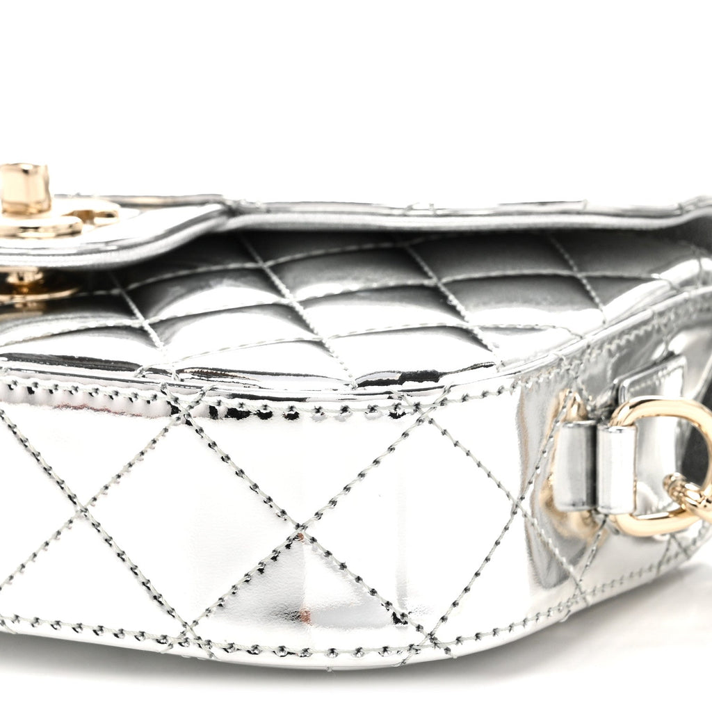 Mirror Calfskin Metallic Calfskin Quilted Hollywood Boulevard Mini Flap With Star Coin Purse Silver