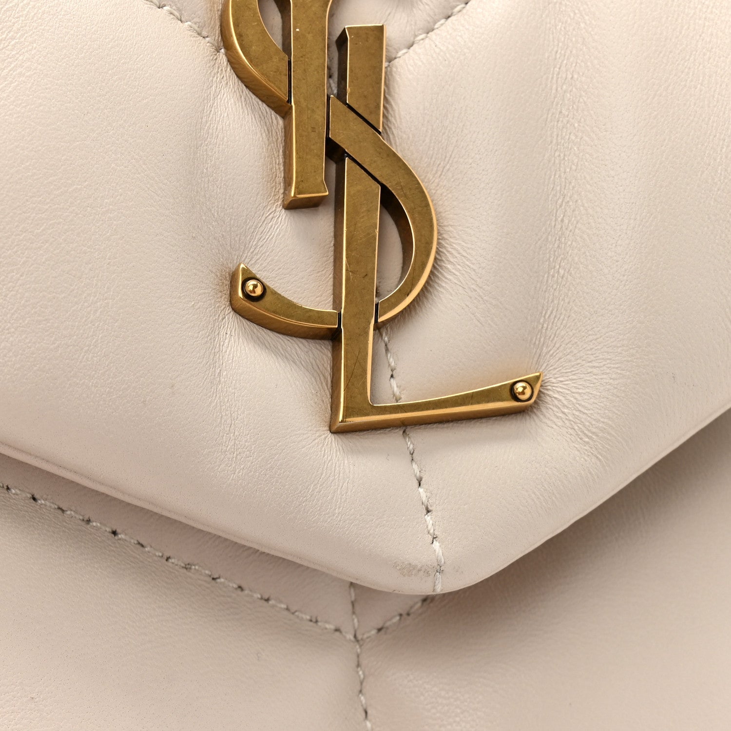 Lambskin Quilted Small Loulou Puffer Monogram Chain Satchel Crema Soft