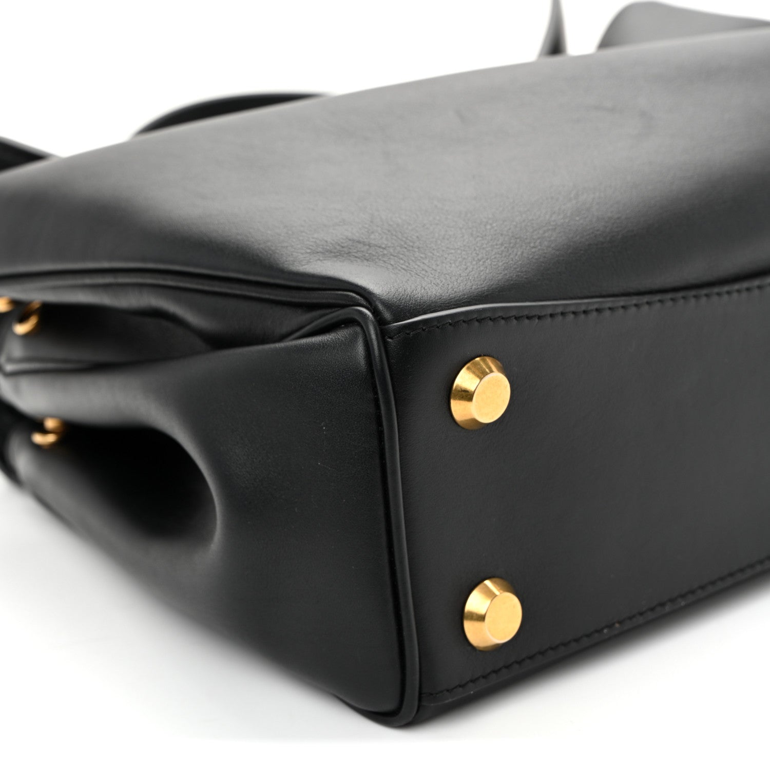 Natural Smooth Calfskin Small Rodeo Top Handle Handbag Black