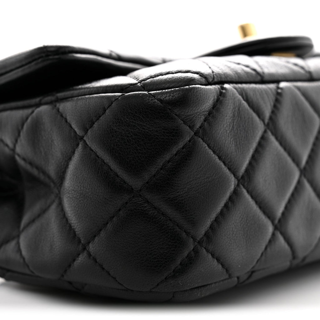 Lambskin Quilted Mini Rectangular Pearl Crush Flap Black