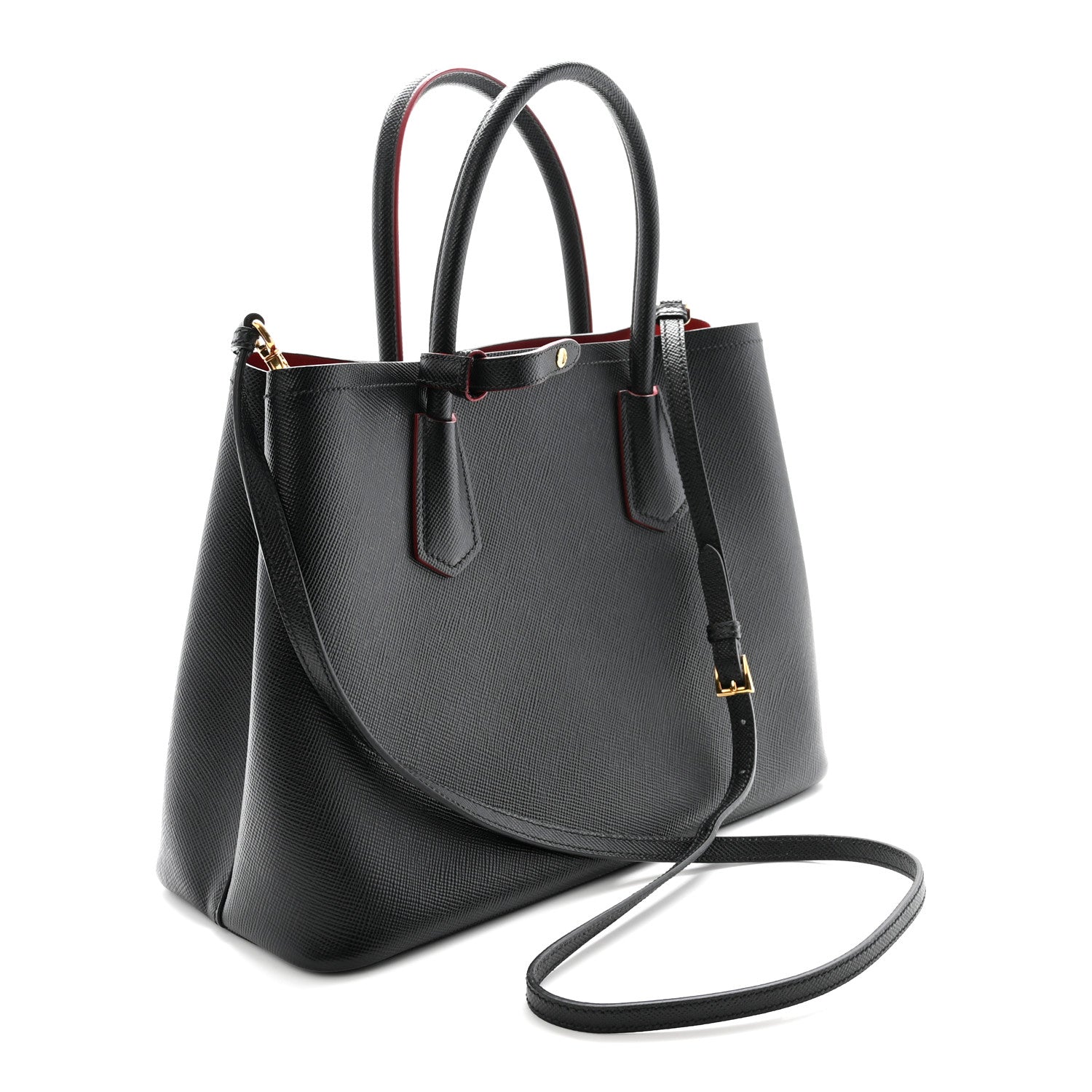 Saffiano Cuir Medium Double Bag Black Fuoco
