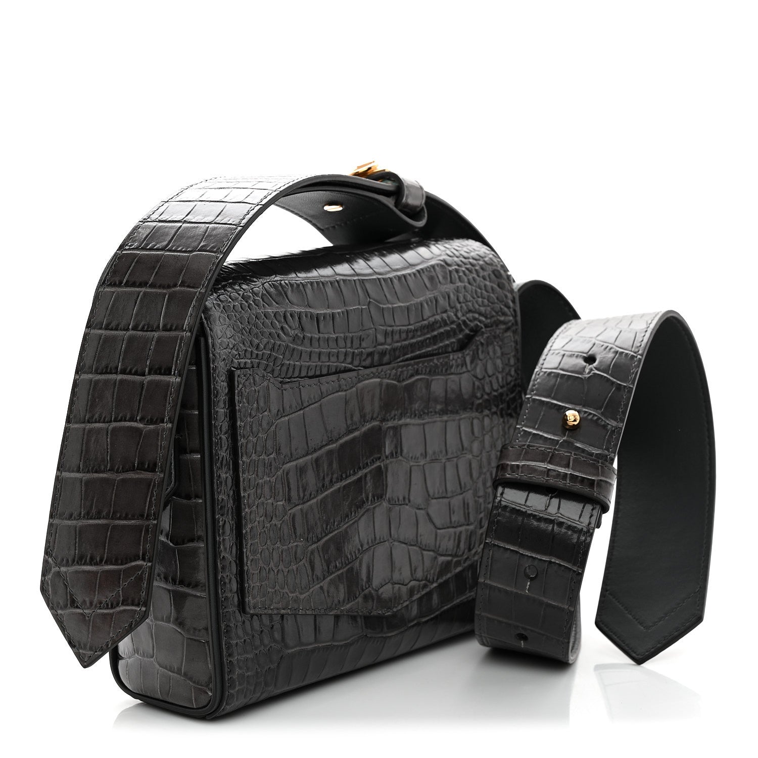 Calfskin Crocodile Embossed Small Eden Storm Grey