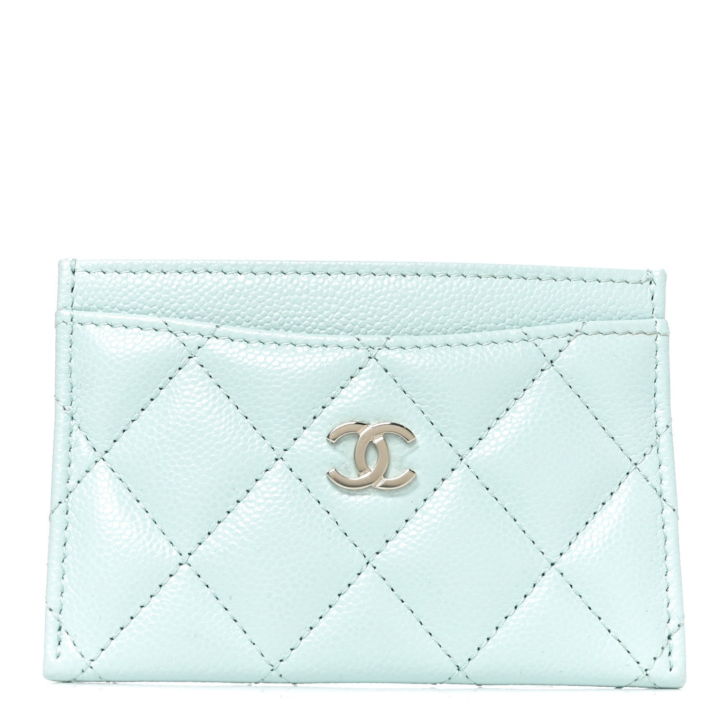 Caviar Quilted Card Holder Light Blue