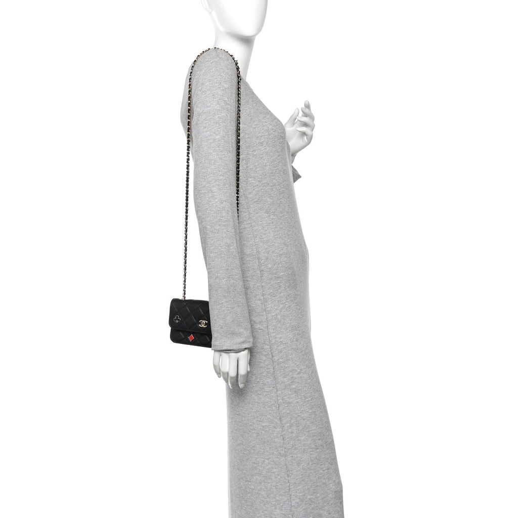Caviar Quilted Enamel Coco Casino Flap Phone Holder With Chain Black