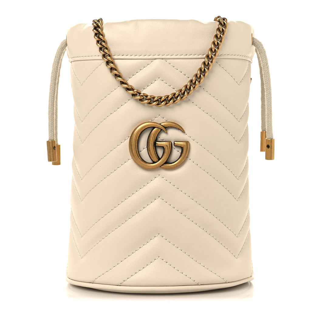 Calfskin Matelasse Mini GG Marmont 2.0 Bucket Bag White