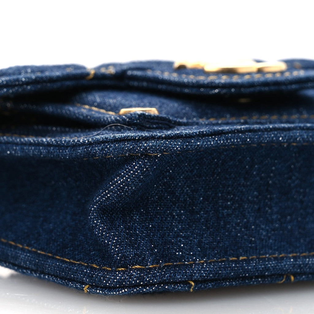 Denim Quilted Double You Card Holder On Chain Blue