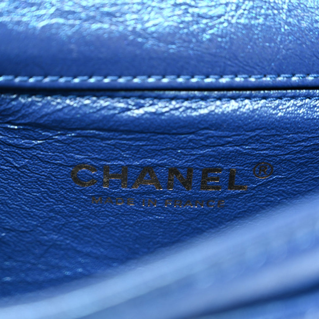 Metallic Aged Calfskin Quilted 2.55 Reissue Flap Belt Bag Clutch Blue