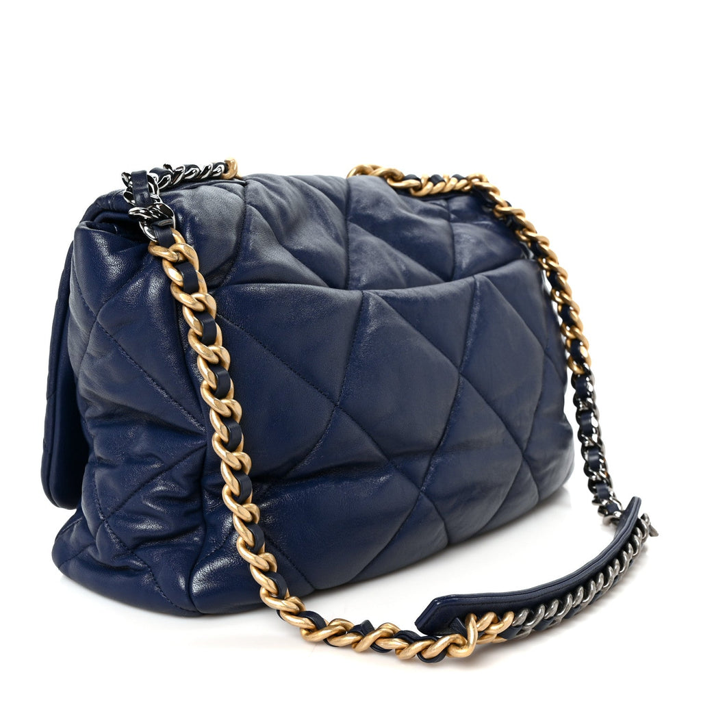 Goatskin Quilted Maxi Chanel 19 Flap Navy Blue