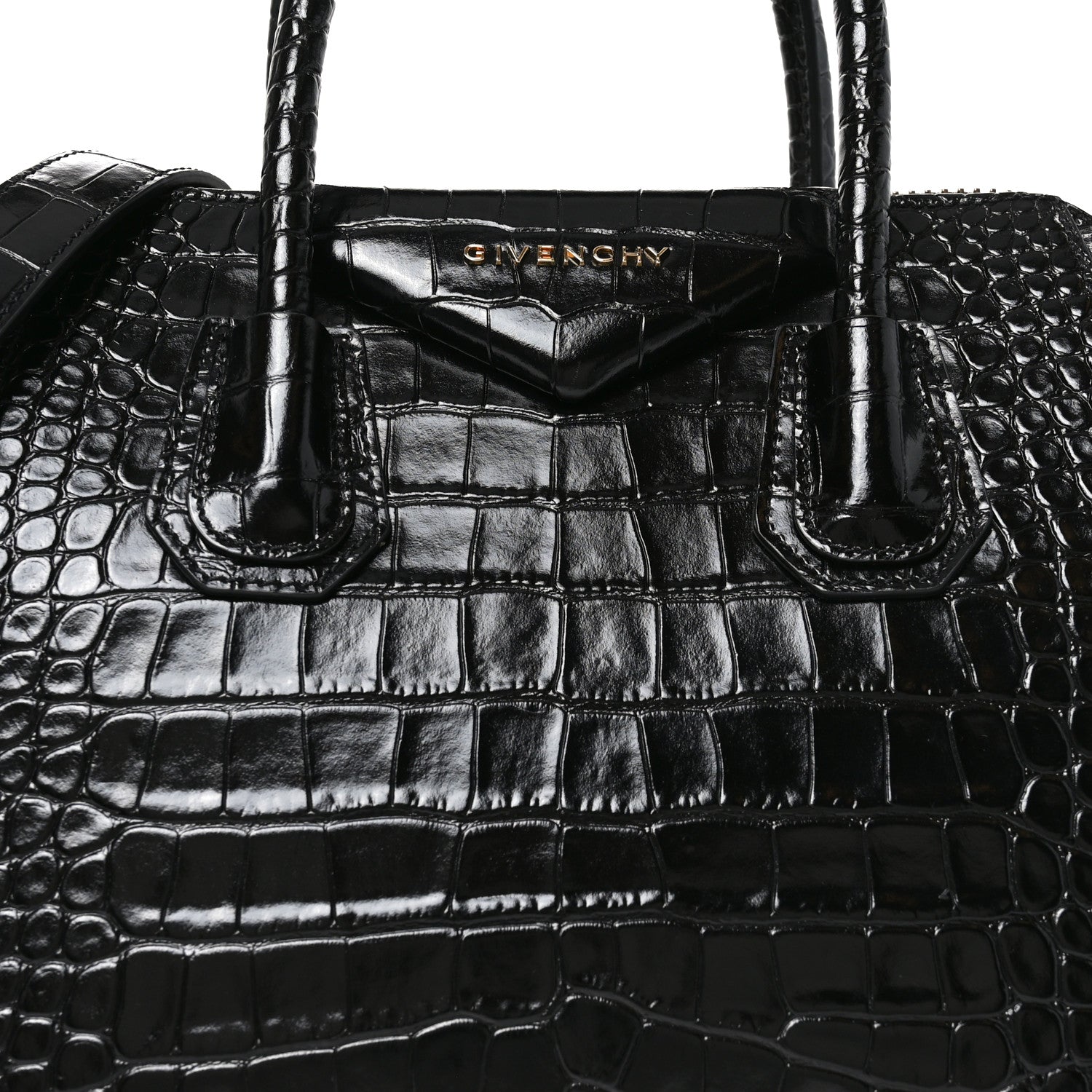 Calfskin Crocodile Embossed Small Antigona Black