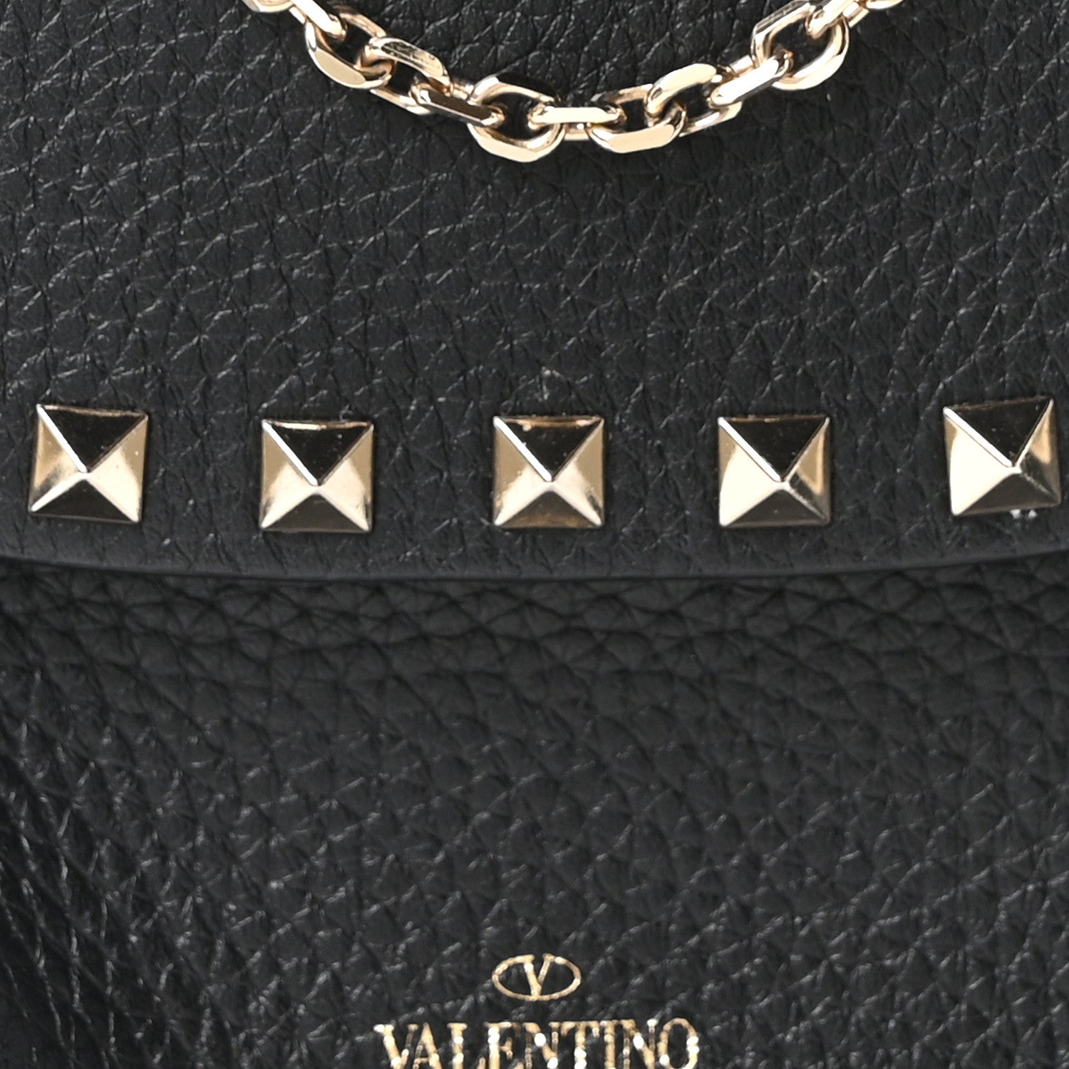 Pebbled Calfskin Rockstud Double Pocket Chain Crossbody Black