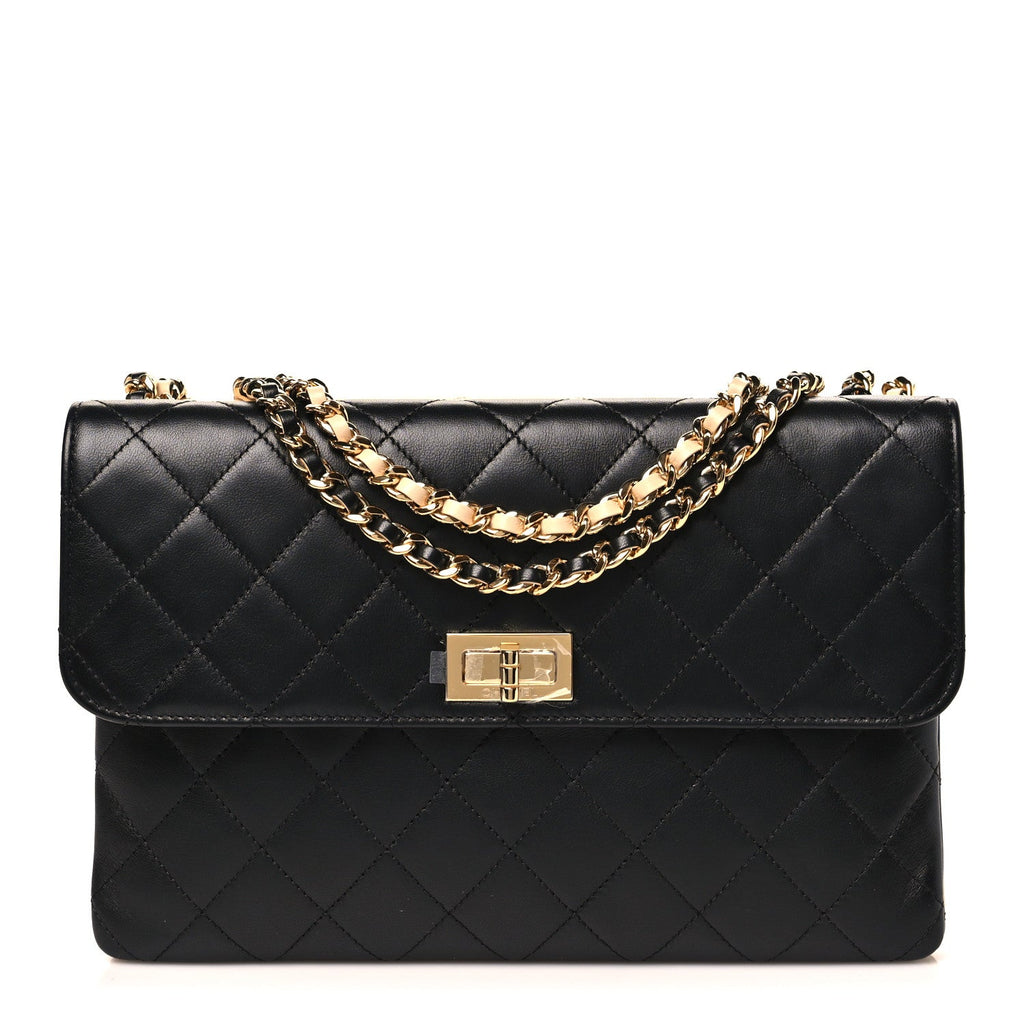 Lambskin Quilted Small Double Sided Flap Black Beige