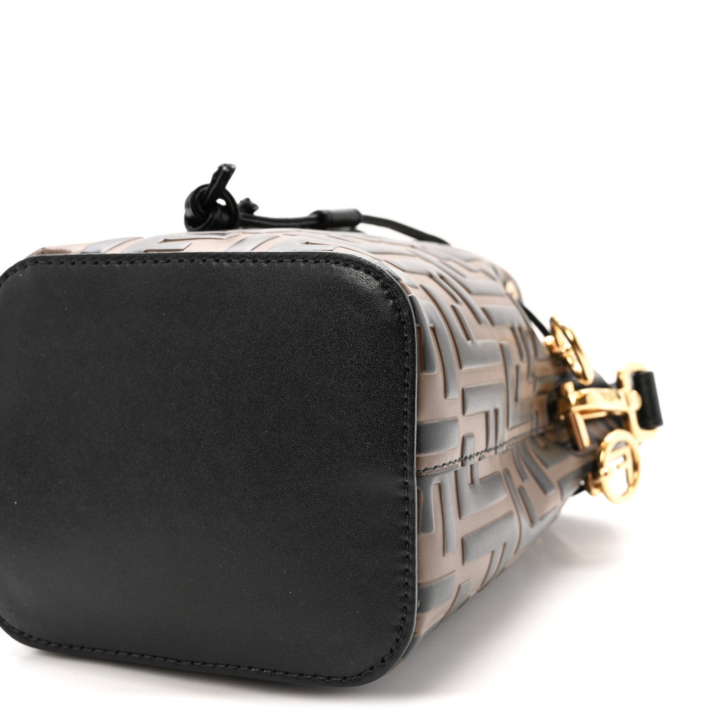 Vitello Liberty F is Fendi Bi-Color FF 1974 Embossed Mini Mon Tresor Bucket Bag Maya Black