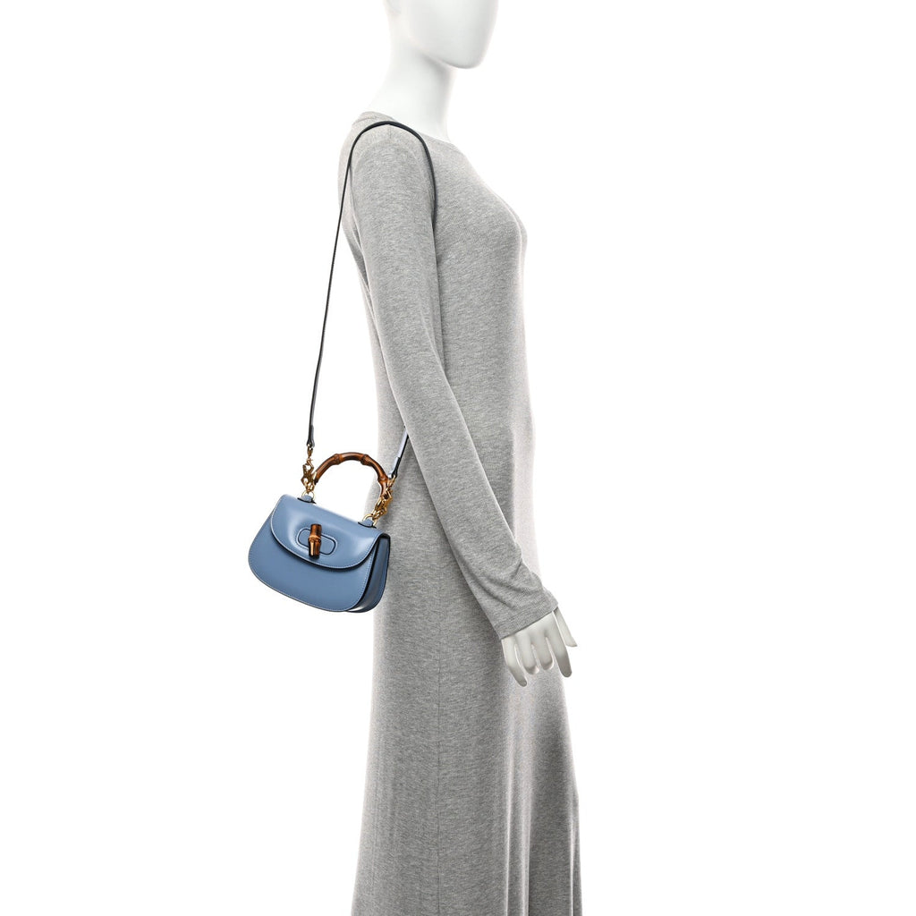 Boarded Dyana Lux Calfskin Web Mini Bamboo 1947 Top Handle Bag Blue