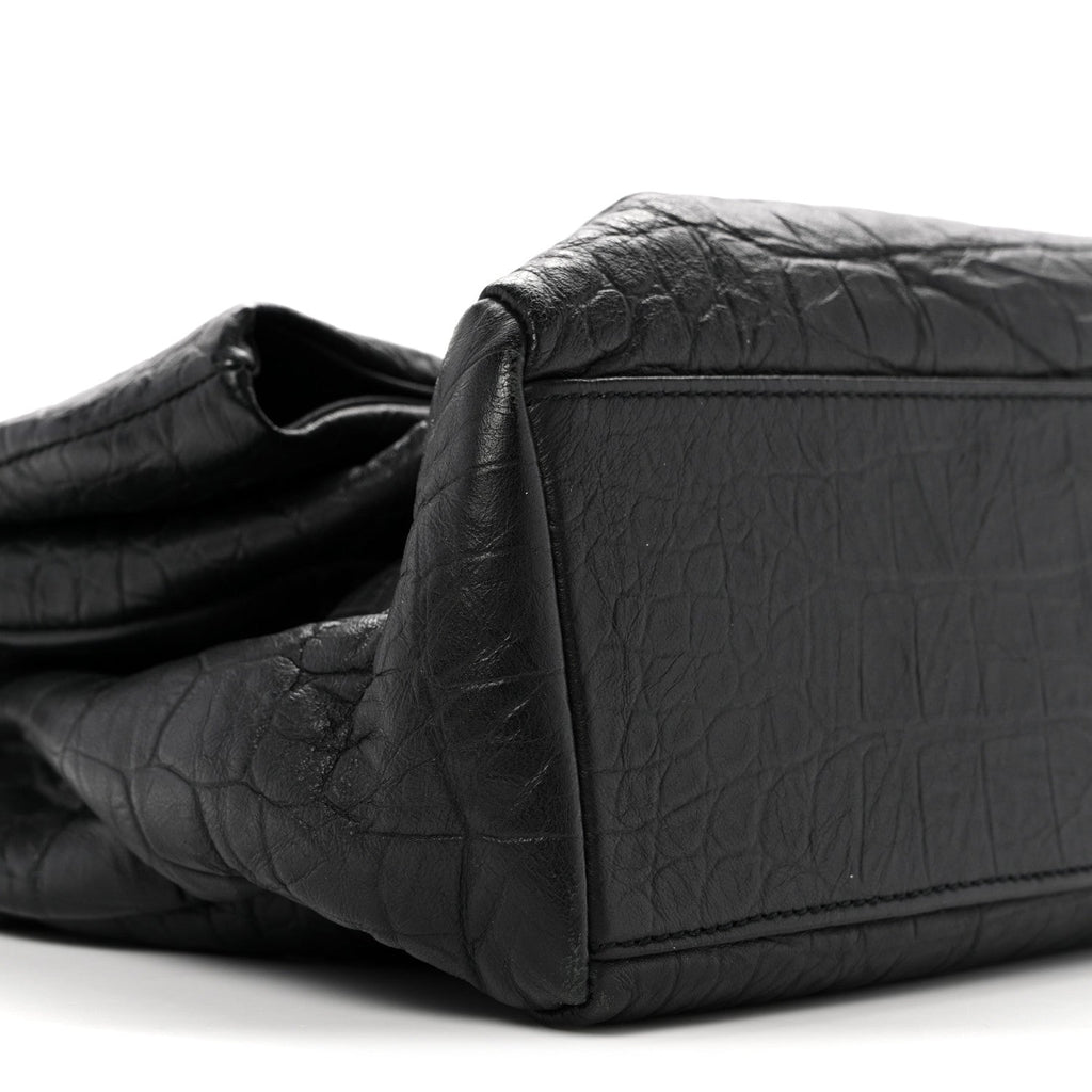 Calfskin Crocodile Embossed Medium West Hollywood Monogram Fold-Over Black