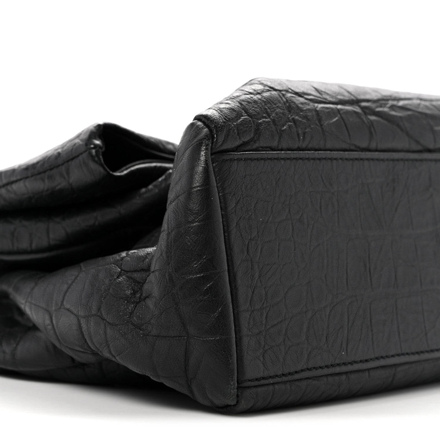 Calfskin Crocodile Embossed Medium West Hollywood Monogram Fold-Over Black