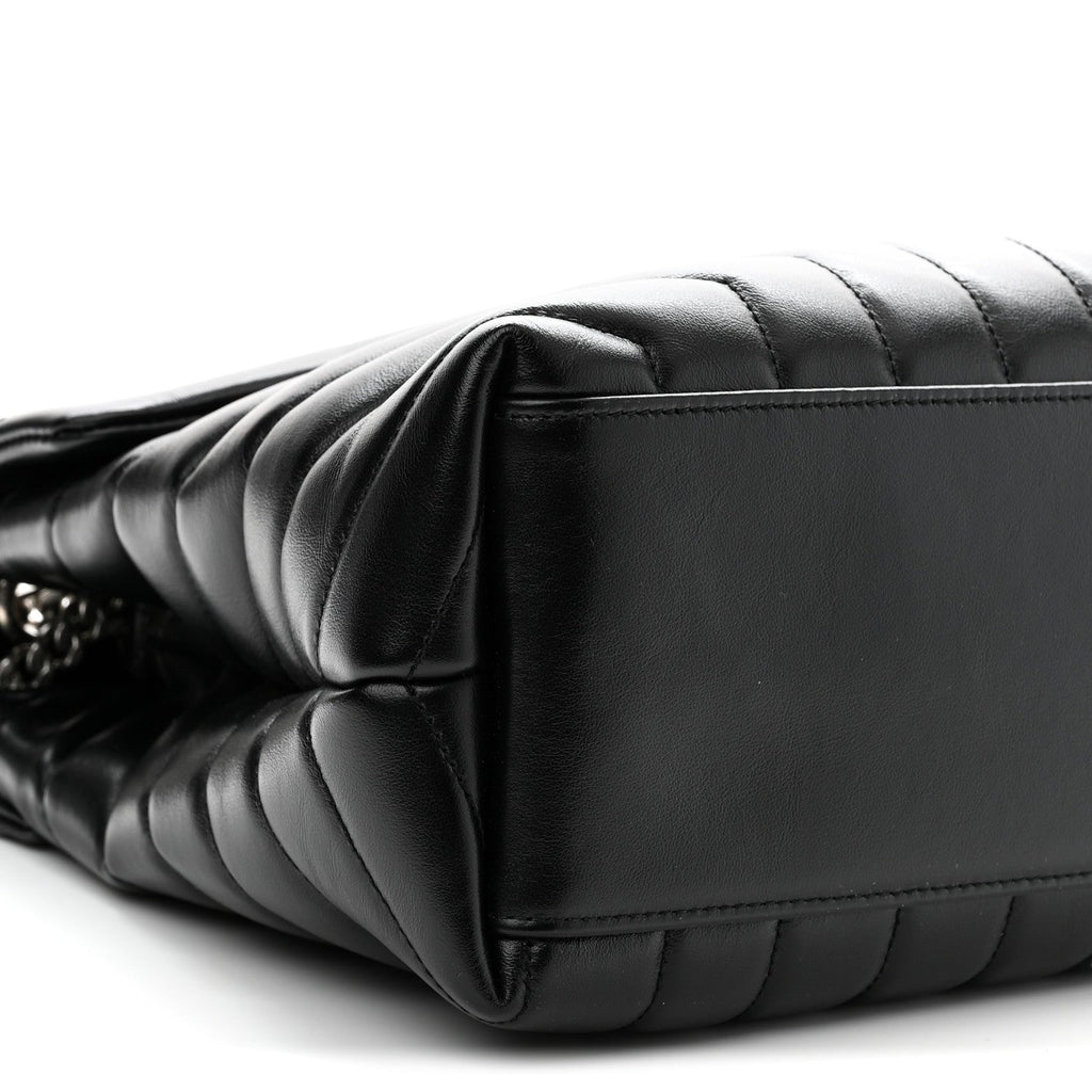 Calfskin Y Quilted Monogram Medium Loulou Chain Satchel Black