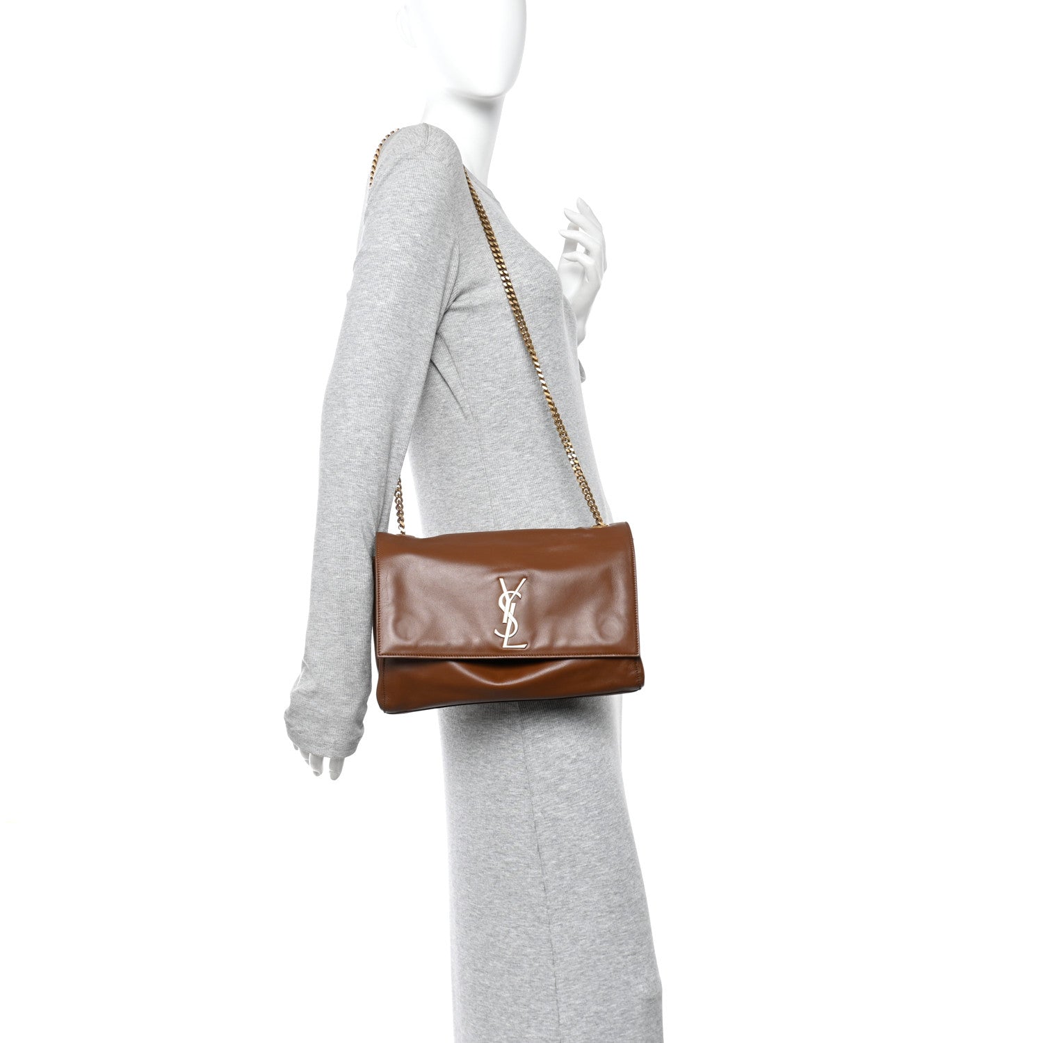 Suede Braided Monogram Large Kate Satchel Brown
