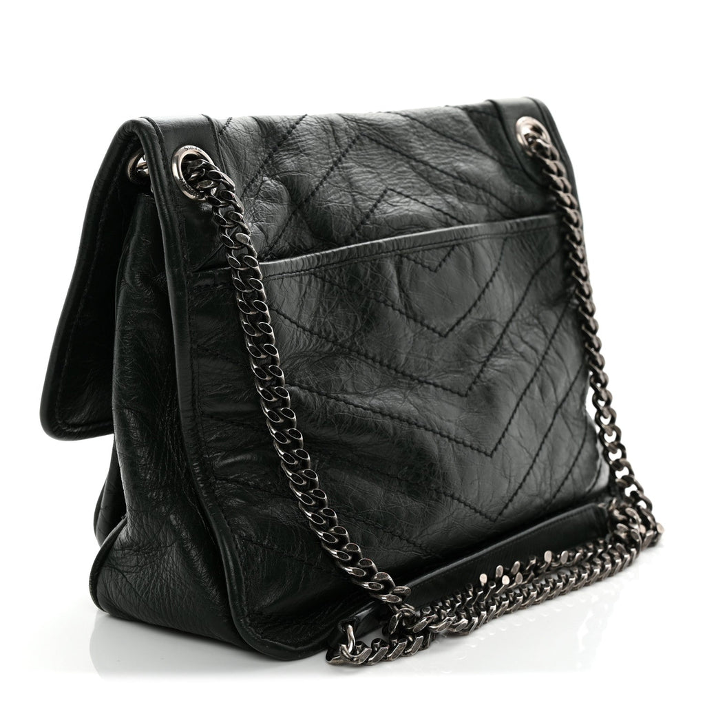 Crinkled Lambskin Matelasse Monogram Medium Niki Chain Satchel Dark Green
