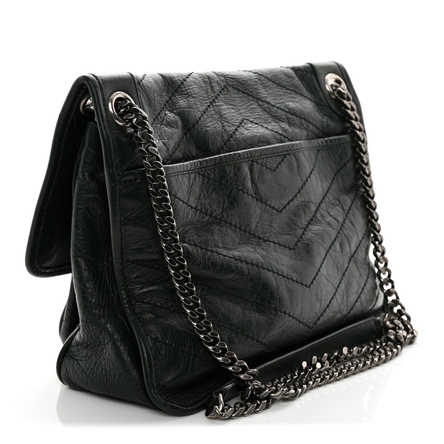 Crinkled Lambskin Matelasse Monogram Medium Niki Chain Satchel Dark Green