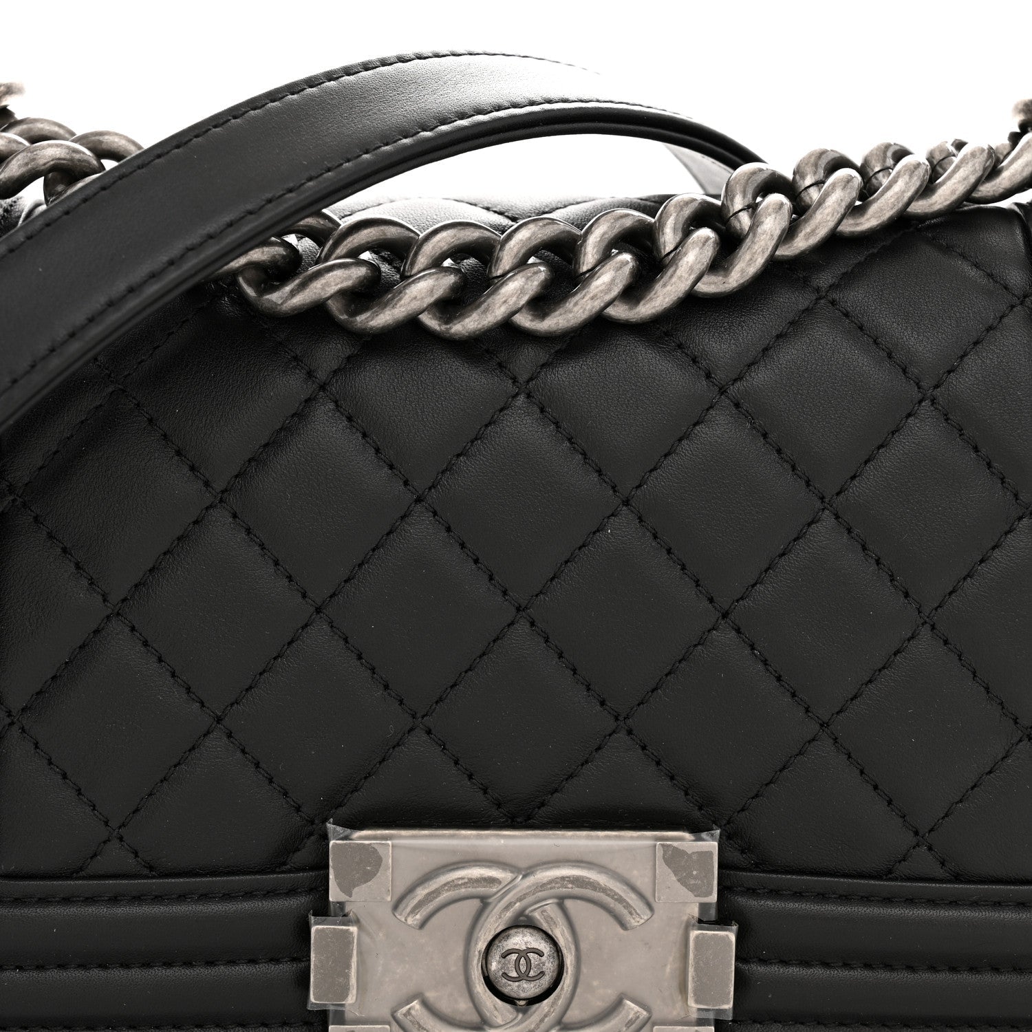 Lambskin Quilted Small Boy Flap Black