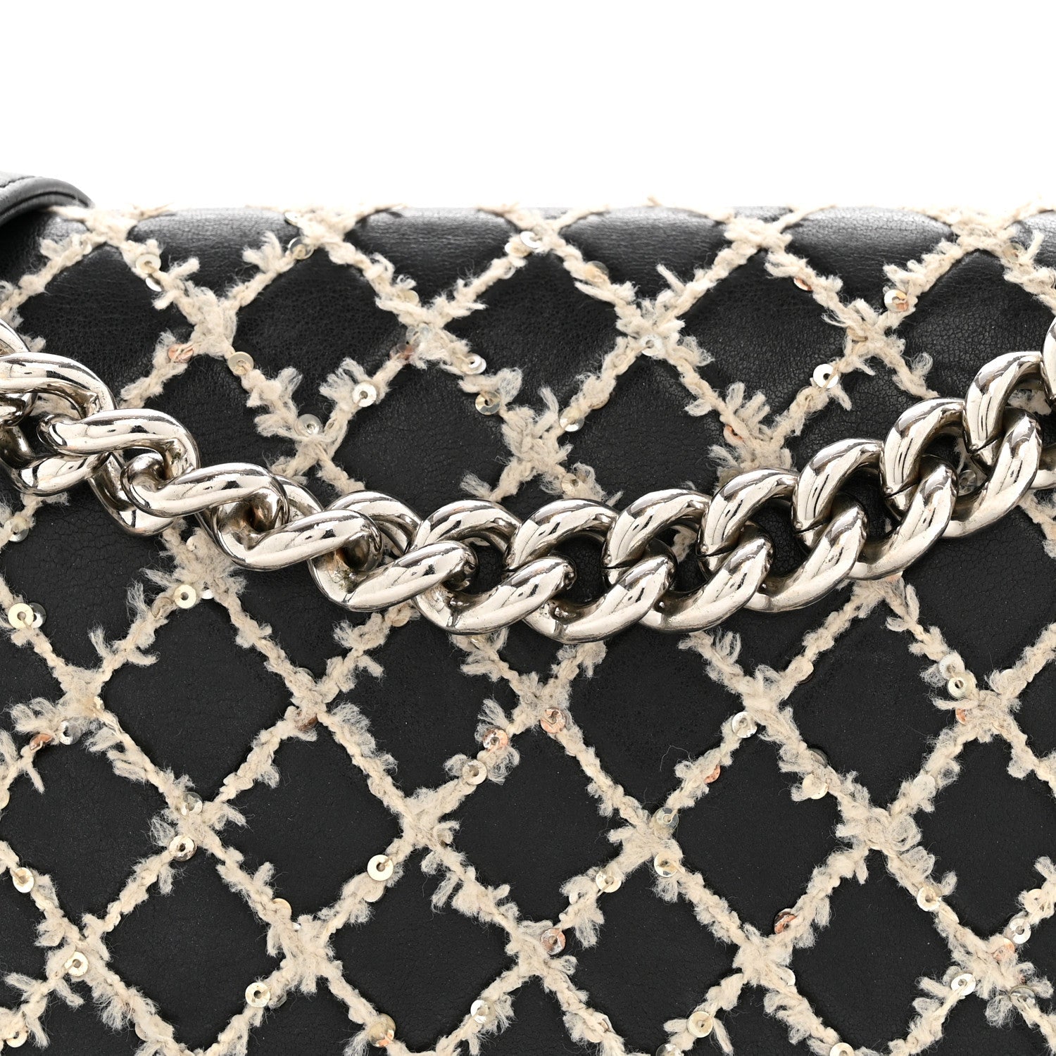 Calfskin Tweed Sequin Stitched Medium Boy Flap Black White